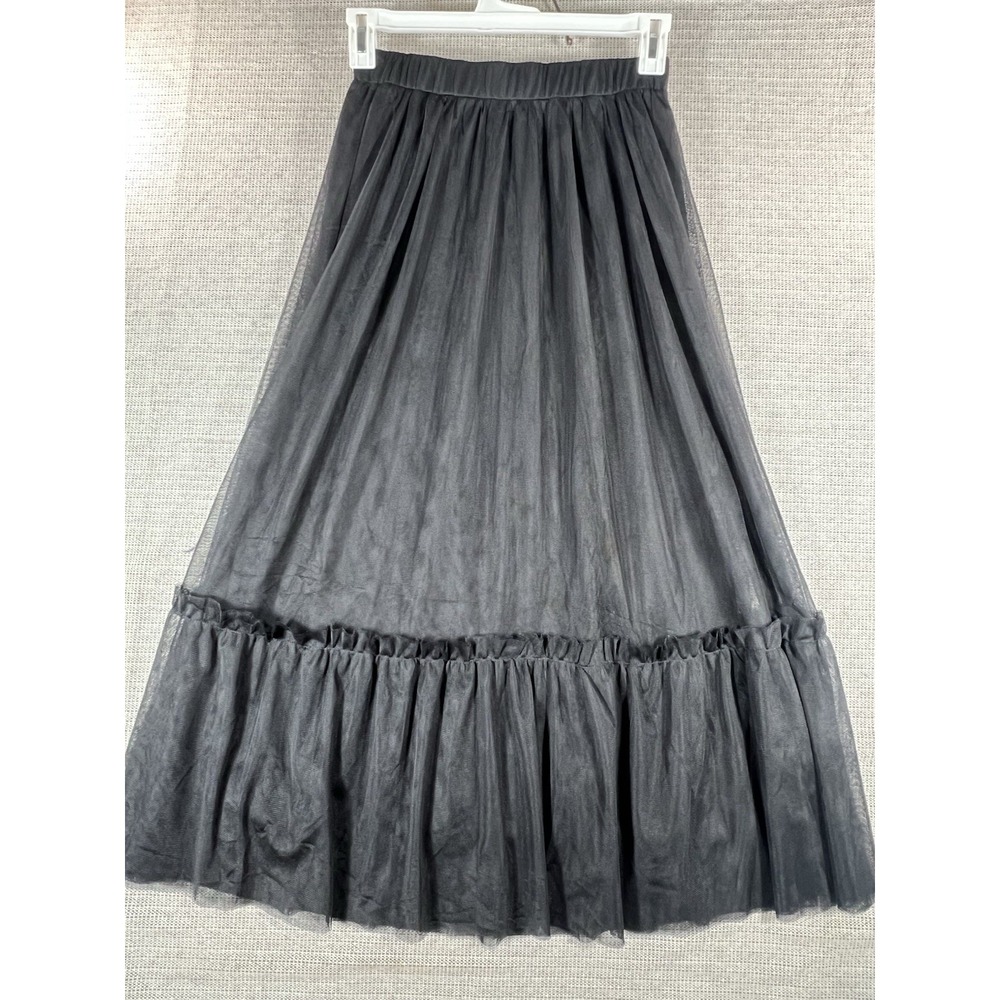 ANRABESS Skirt Soft Tulle Tiered Long Maxi Black Elastic Waist Size M